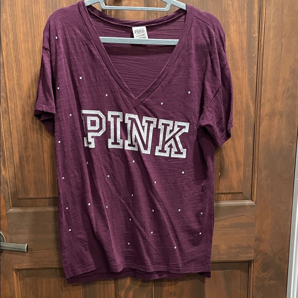 PINK Victoria's Secret Women's Deep Purple Embellished Tee